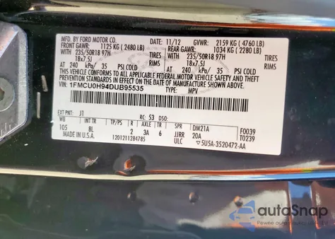 2013 Ford Escape Sel z USA, uszkodzony, nr VIN 1FMCU0H94DUB95535